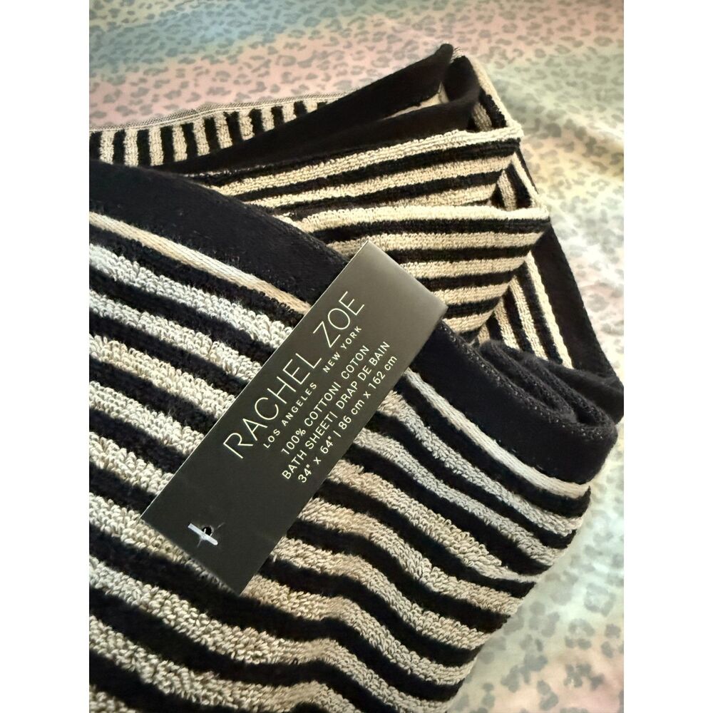 Rachel Zoe Black Cream Striped 100% Cotton Bath Sheet 34x64 NWT